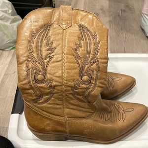 Tan faux leather cowboy boots